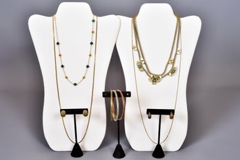 Pair Of J. Crew Necklaces, Gold Plated Chain, Two Pairs Of Pierced Earrings And More
