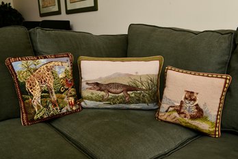 Collection Of Needlepoint And Embroidered Pillows By Lillian August And Chelsea Textiles