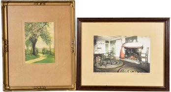Pair Of Wallace Nutting Framed Photograph Prints - An Elaborate Dinner And In Apple Blossom Time