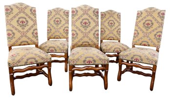 Set Of Six French Louis XIII-style Mutton Leg Dining Room Chairs With Brass Nailhead Stud Design