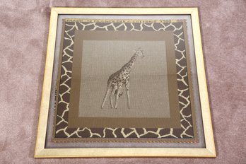 French Framed Textile Art Depicting A Giraffe Circa 1900