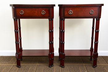 Pair Of Bombay Cherry Neoclassical Faux Bamboo Nightstands / Side Tables
