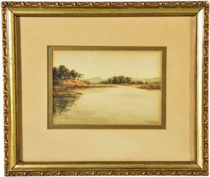 Signed Watercolor Painting Of A Serene Waterscape