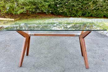Crate & Barrel Strut Teak Glass Top Desk / Table (RETAIL $799)