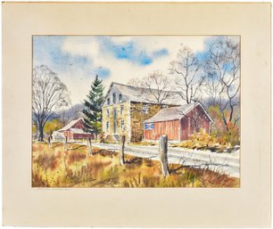 Fred Bees Watercolor Painting Tilted 'Heyer's Mill - Moorestown, PA