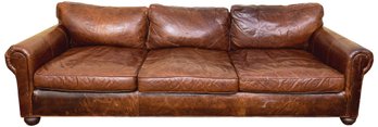 Restoration Hardware Three Cushion Distressed Leather Sofa