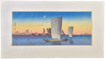 Hiroaki Takahashi (shotei) (Japanese, 1871-1945) Woodblock Titled Sailboats In The Sun