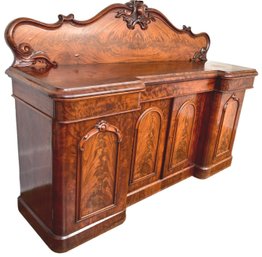 Victorian Flame Mahogany Sideboard With Carved Details And Plinth Base