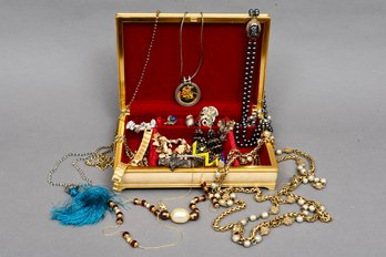 Collection Of Jewelry Including Several Trifari Pieces And Vintage Jewelry Box