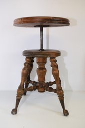 Victorian Swivel Adjustable Height Oak Piano Stool, With Glass Ball Leg Ends -  Circa 1890's