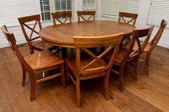 Pottery Barn Sumner Extending Pedestal Dining Table With Set Of Eight Aaron Dining Chairs