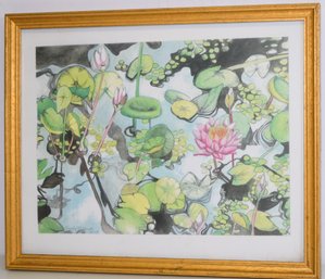 Emely Mansi Framed 2015 Watercolor In Gold Painted Wood Frame