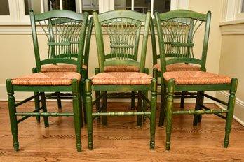 Set Of Six Country French Dining Chairs With Rush Seats - Made In Italy