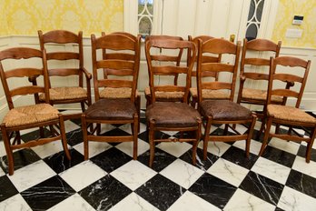 Set Of Ten ABC Carpet & Home French Country Ladder Back Dining Chairs With Rush And Leather Seats