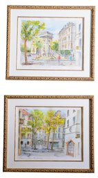 Pair Of Signed Framed French Watercolor Paintings