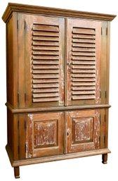 ABC Carpet & Home Distressed Wood Wardrobe Armoire With Louvered Doors