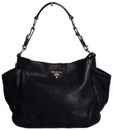 Authentic PRADA Black Leather Vitello Daino Shoulder Bag