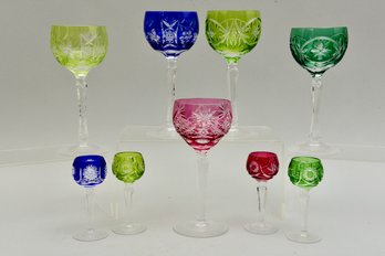 Collection Of Nine Bohemian Crystal Glasses