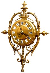 Vintage French Brass Gilt Wall Clock With Enamel Cartouche Letters