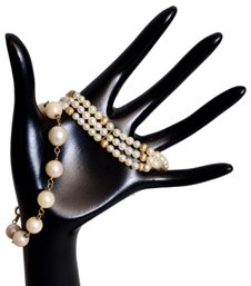 Two Genuine Pearl Bracelets With 14K Yellow Gold Clasp And Space Beads