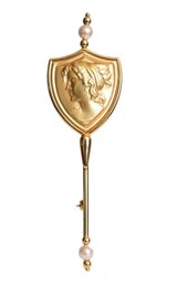 RBF Signed 14k Yellow Gold Italian Figural Shield Stickpin