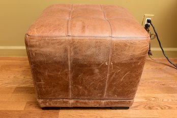 Distressed Leather Tufted Top Ottoman