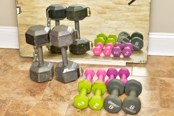 Set Of Ten Dumbbells And Wall Mirror