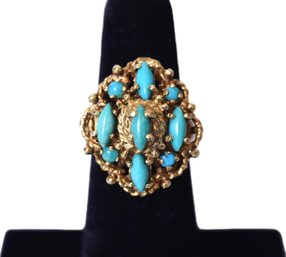 14k Yellow Gold And Turquoise Cocktail Ring