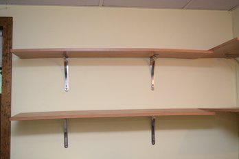 Set Of Two Maple Colored Display Shelves With Four Brushed Nickel Brackets - Lot 2