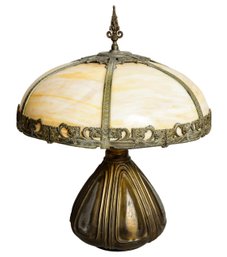 Miller Lamps Antique Arts And Crafts Six Panel Slag Glass Table Lamp With Original Paper Label