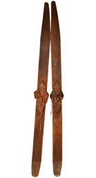 Pair Of Antique Owen Wooden Antique Skis With Leather Strap Binding