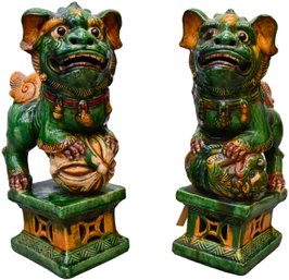 Pair Of 19th Century Jade Green Chinese Foo Dogs Sculptures