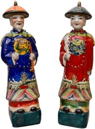 Pair Of Signed Chinese Porcelain Hand Painted Elder Figurines