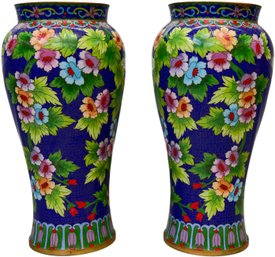 Pair Of Chinese Cloisonne Enameled Floral Vases