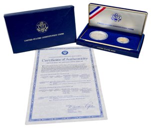 1987 United States Constitution Coins - $5 Gold Coin And Silver Dollar With COA