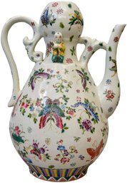 Large Chinese Porcelain Floral Pitcher With Butterflies