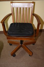 Bombay Rolling Slatted Cherry Wood Desk Chair With Arms & Black Gel Seat Cushion