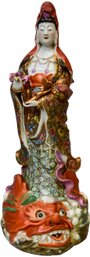 Famille Rose Porcelain Kwan-yin Guan Quan Yin Buddha Statue