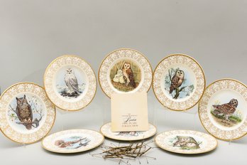 Collection Of Eight 'The Edward Marshall Boehm' Porcelain Owl Plates With Wall Hooks