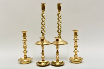 Collection Of Six Vintage Brass Candlestick Holders