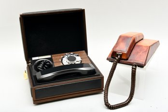 Vintage Deco-tel Personal Telephone And Vintage Northern Telecom Leather Wrapped Telephone