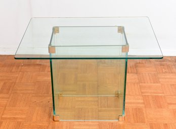 Vintage Mid-Century Modernist (possibly) Pace Glass Side Table With Glass Pedestal Base