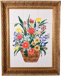 Framed Tile Art Floral Basket