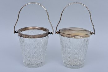 Pair Of Val St. Lambert Crystal Ice Buckets With Silver-plate Trim