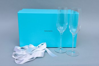 NEW!  Pair Of Tiffany Crystal Champagne Glasses