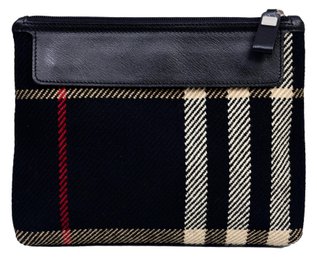 Burberry Plaid Zipper Top Clutch Case