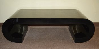 1990's Vintage Shiny Black Coffee Table With Curved Sides