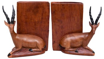 Pair Of Hand Carved Wood Gazelle Bookends Purchased In Kenya Africa