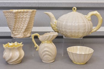 Collection Of Belleek Limpet Shell Porcelain Teapot, Creamer And More