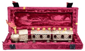 Silver-plated Menorah In The Form Of A Train With Original Box